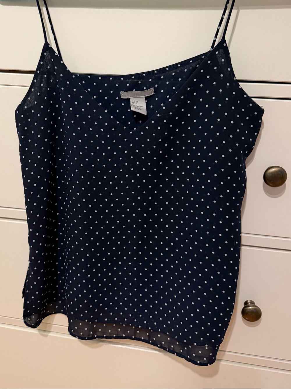 H&M Navy Blue Polka Dot Spaghetti Strap Camisole